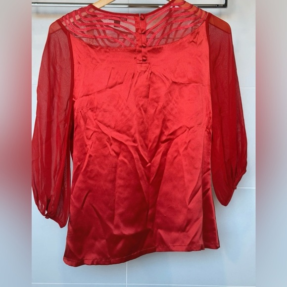 Ted Baker London Red Silk Sheer Panel Blouse Size 2 - Picture 7 of 7